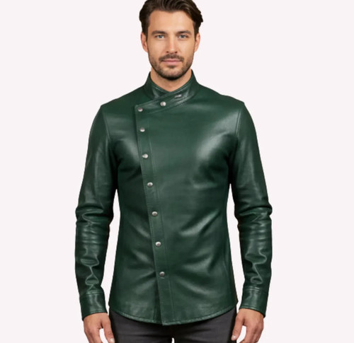 Genuine green leather shirt - leather,