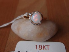 Ethiopian Welo Opal & Zircon Celestial Ring Gold plated 925 Sterling Silver Sz M