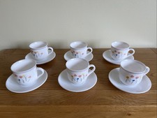 Arcopal Vintage Coffee Set Expresso Cups & Saucers x 6 Pastoral Spring Flowers