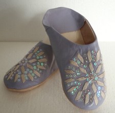 MOROCCAN * LILAC* LEATHER SEQUINED SLIPPERS * Size 4/37