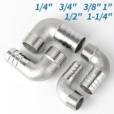 BSP Stainless Steel Male Thread Fitting 90 Barb Hose Tail End Elbow Connector