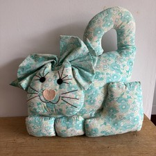 Vintage Retro Cat Doorstop Fabric Lightweight Floral Green Pink Heart Nose 30cm