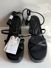 Women’s Zara Black Strappy Platform Heels Size 37 – Brand New with Tags