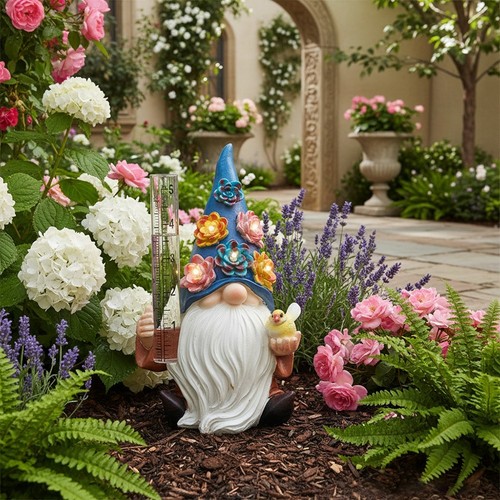 Gnome rain gauge statue - gauge, solar