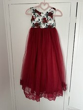 Girls Maxi Long Red Dress - Size Age 5 - Princess Party Christmas Dress Up