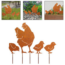 Rusty Chicken Garden Stakes