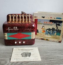 Vintage Red Hero Midget Accordion 1960's With Instructions & Box Fully Working