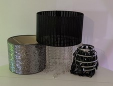 Bundle 3x Lampshades: Silver Sequin, Dangly long crystal gems Lamp shades joblot