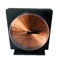 SPACE HOTEL CLOCK Small Desk Clock Black Bronze Face Colour NEW BATTERY Stylish