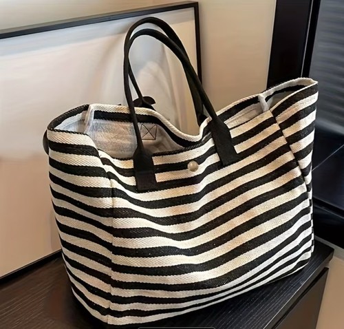 Black white stripe canvas - black,