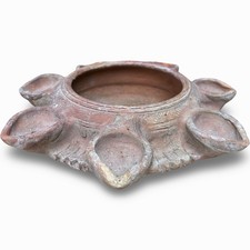 Rare Antique Diya Terracotta Clay Indian Brass Oil Lamp Diwali Puja Thali Temple