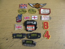 MOTORCYCLE PATCHES, LABELS, BARBOUR, HARLEY, SCHOTT, ENGLAND, USA UNION JACK ETC