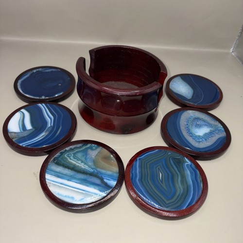 Vintage blue agate coaster set - blue,