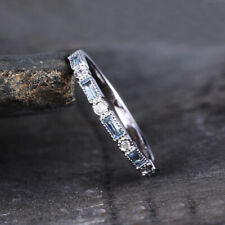 1.00 Ct Aquamarine Baguette & Daimond Art Deco Band Ring 14K White Gold Finish