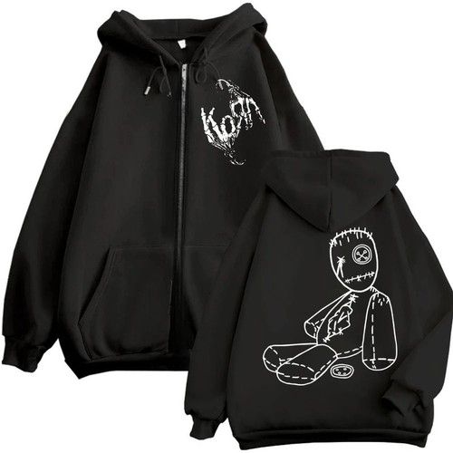 Korn hoodie graphic print zip - hoodie,