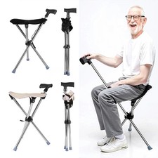 Folding Portable Walking Stick Seat Adjustable Aluminium Cane Chair Stool in UK