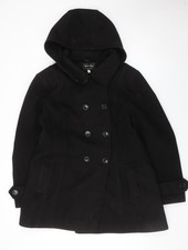 De La Crème Womens Black Pea Coat Hooded UK 22 Plus Size