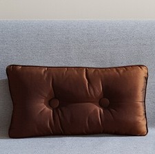 Buttoned Silk & Linen Reversible Cushions - rectangular lumbar, chocolate brown