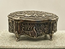 Vintage Trinket Box Japanese Ornate Silver Tone Metal Hinged 2.5 Inches Wide