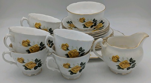 Vintage yellow rose tea set - vintage,