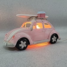 Vintage Style Pink VW Beetle Bug Car Ceramic Lamp with Surfboard Cooler