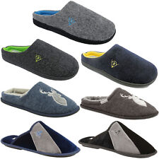 DUNLOP MENS SLIPPERS TWO TONE PLUSH LINED MEMORY FOAM MULE SLIP ON HOUSE SHOES
