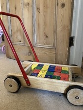 Vintage Wooden Blocks/Push Along Toddler Brick Trolley