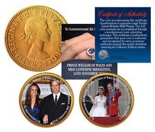 ROYAL WEDDING * Prince William & Kate * British Half Penny 24K Gold 2-Coin Set