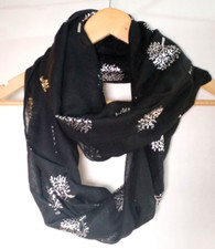 Soft Black Mulberry Tree Print Oversized Circle Loop Infinity Scarf Snood New