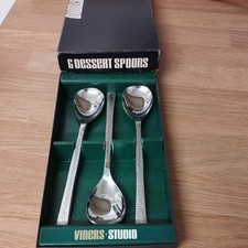 Viners Studio Set of 6 dessert Spoons 20cm Designed by Gerald Benney Boxed vgc