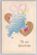 Antique To My Valentine Postcard Embossed Blue Flowers Forget-Me-Nots Germany