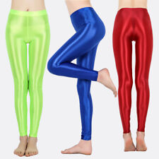 Women High Waist Yoga Leggings Shiny Oily Gloss Satin Glossy Glitter Stockings