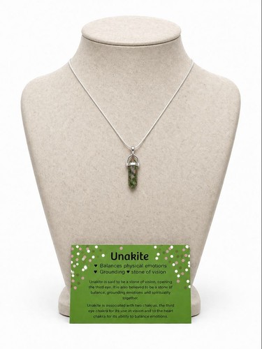 Unakite crystal point pendant - unakite,