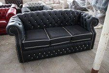 3 Seater Sofa Real Semi Aniline Leather Couch Unique Ex-Display Black & White