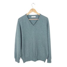 Johnstons Of Elgin Mens Green V Neck Wool Jumper Size Large