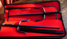 Pair karate aluminium blue training sais with padded case