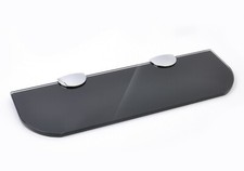 Wall Mounted Black Glass Shelf With Various Chrome Supports - Curved Edge