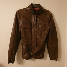 Next Leather Jacket Size 12 Womens Coat Real 100% Genuine Belted Utility Eur 40