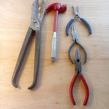 Tin Snips, Small Hammer, And 3 Pliers Used Condition All Work