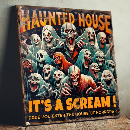 Haunted house wood sign - house,