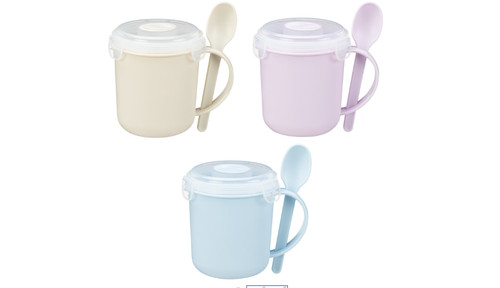 Soup mug with - soup, spoon