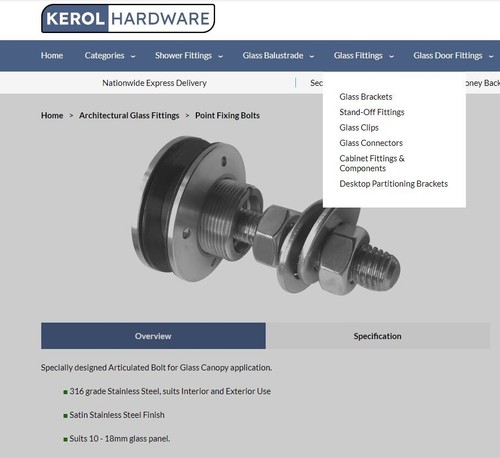 Kerol glass canopy bolts - kerol,