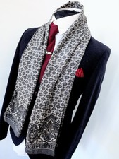 Men's Vintage Geometric Scarf, Gents 60's Silk Evening Grey Scarf Opera Cravat