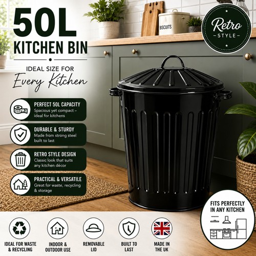 50l black metal feed bin - 50l,