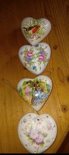 Vintage heart shaped Ceramic Pomanders x 4 Robin, flowers, romantic collectable