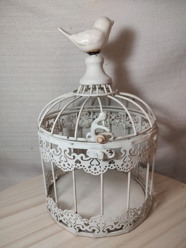White birdcage metal - metal, hinged