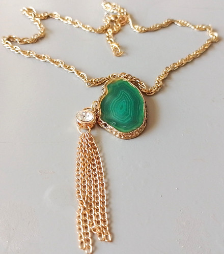 Ooak gold tone green resin - green,