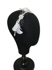 1920's DECO White FEATHER  Diaminate  Flower  HEADBAND Hair Piece  WEDDING PROM