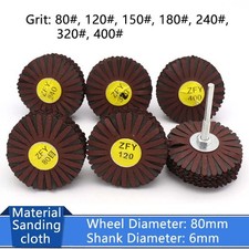 Dia 80mm Abrasive Cloth Flap Wheel Sandpaper Sanding Discs 6mm Shank 80-600 Grit
