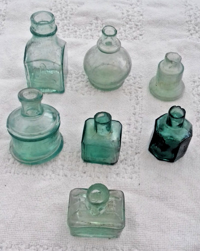 Vintage aqua glass ink - , bottles